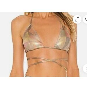 Alexis Lavani Womens Metallic Geometric Triangle Bikini Top Gold Pink XS
